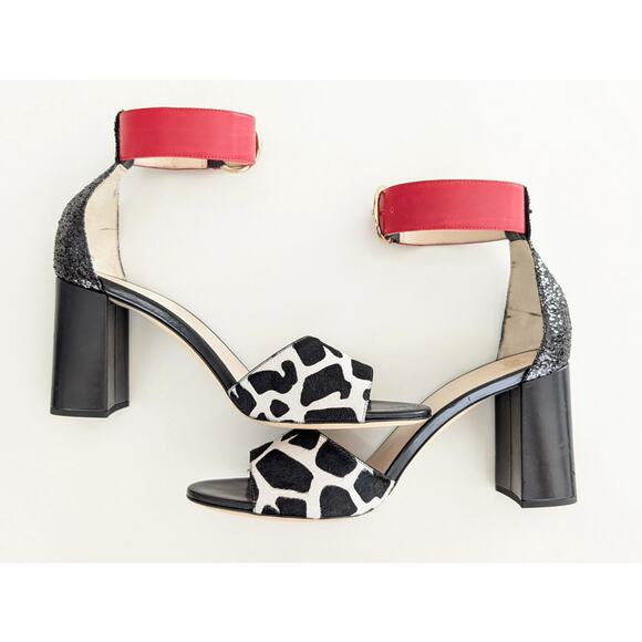 Women's Frances Valentine Block Heel Chunky Heel Animal Print Open Toe Size 10 - Picture 2 of 11